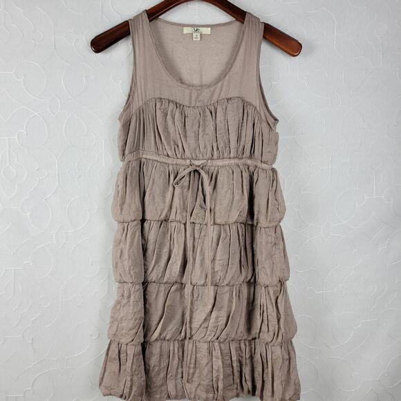 Ya Los Angeles Women Dress Size S Gray Metallic Sleeveless Tie Waist Tiered Mini - Picture 7 of 9